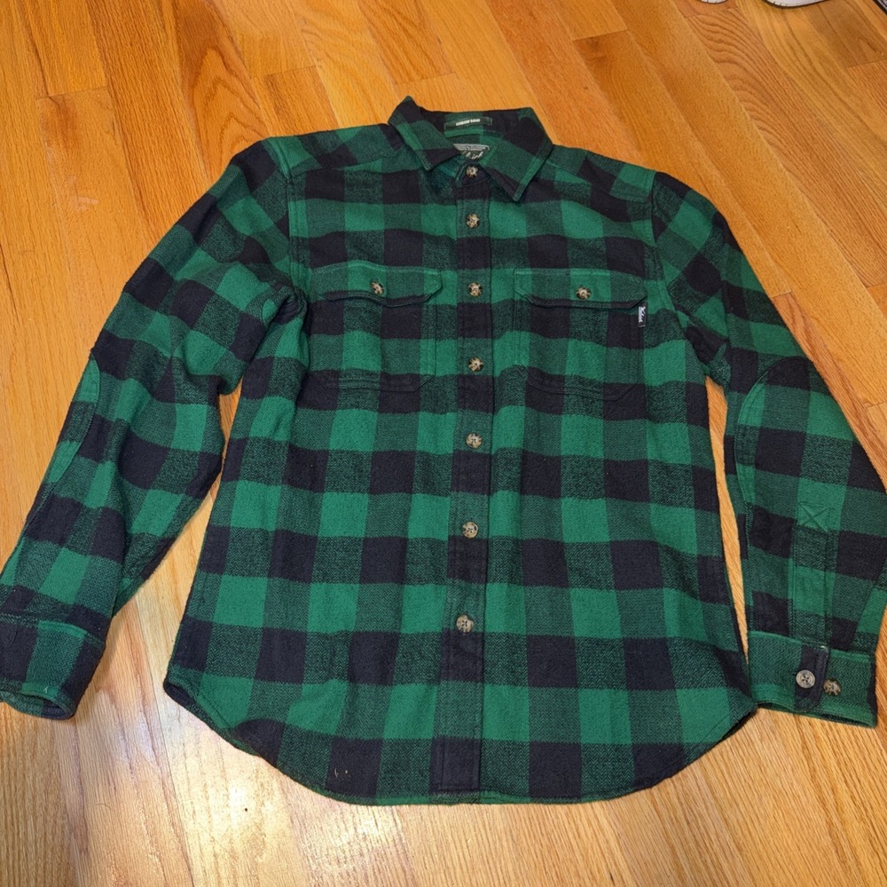 Woolrich Buffalo Plaid Flannel Shirt Mens S Green Black Cotton Button Up Oxbow